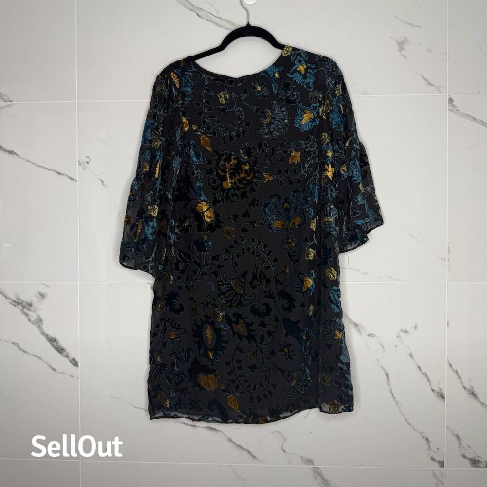Carolina Belle Floral Burnout Velvet Shift Dress Black Size 6 Party Fairy